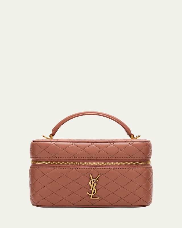 Gabby Mini Vanity Case in Quilted Leather with Gold Hardware
